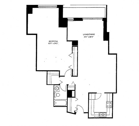 Floor plan for 1 bed, 1 bath, 1172 sqft